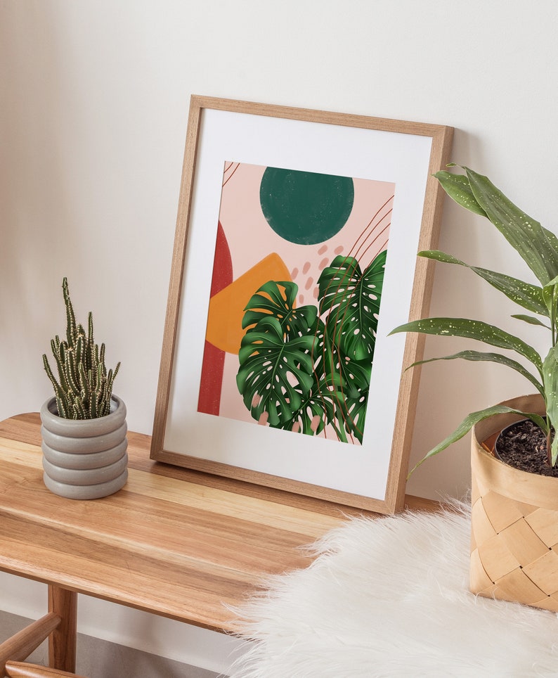 Abstract Shapes Monstera Deliciosa Illustration, Modern Botanical Print, Abstract Botanical Art Print,Bohemian Art, Plant Lady Gift image 3