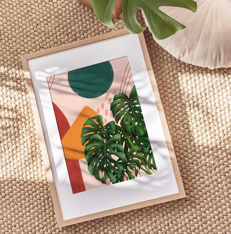 Abstract Shapes Monstera Deliciosa Illustration, Modern Botanical Print, Abstract Botanical Art Print,Bohemian Art, Plant Lady Gift image 9