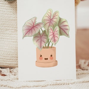 Caladium Pink Beauty Art Print, Printable Art, Happy Plants Club, Digital Botanical Illustration, Plants Art Print, Cute Plant Artwork image 5