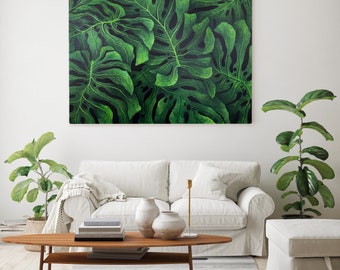 Original Acrylic Painting, Monstera Deliciosa Leaves 8, Large Canvas Art, Large Botanical Wall Art, Original Plant Painting