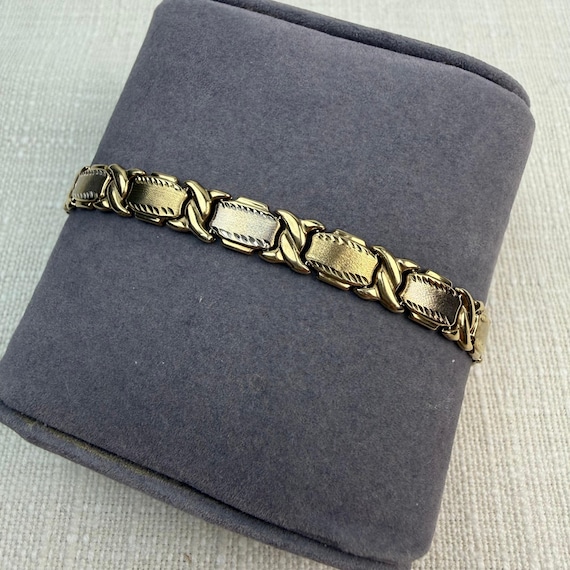 Vintage Solid 10K Two-tone Rectangular Link Brace… - image 2