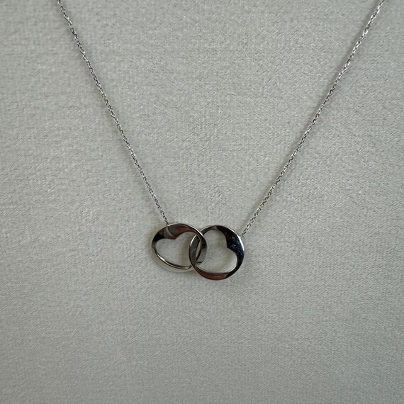 14K Solid White Gold Interlocking Heart Pendant N… - image 2