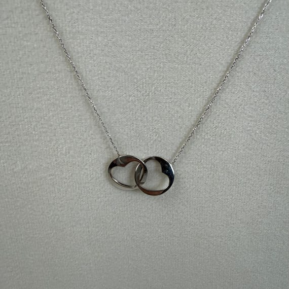 14K Solid White Gold Interlocking Heart Pendant N… - image 3
