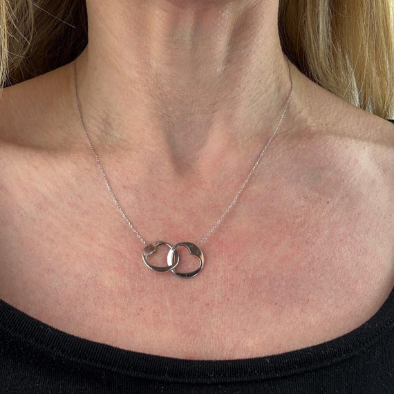 14K Solid White Gold Interlocking Heart Pendant N… - image 1