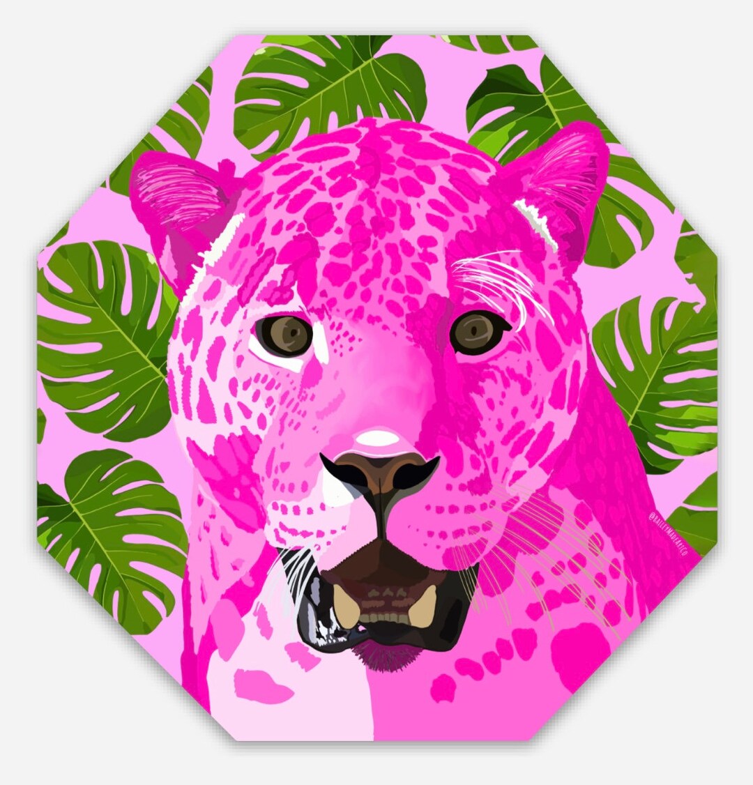 Pink Cheetah Print Sticker With Tropical Leaves Preppy Etsy