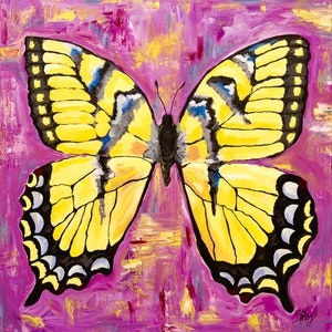 Yellow Butterfly Print, Purple and Yellow wall Decor, Butterfly Art Print, Colorful Art, Fine Art Print, Butterfly Green Wall Art