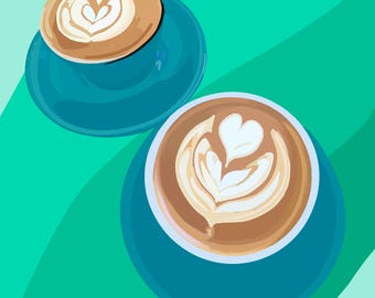 Artful Brews Coffee Teal Print Artwork