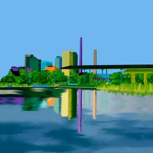 Birmingham Railroad Park Skyline Art Print, Birmingham Skyline, Emerald Green and Blue Artwork,  Alabama art print, BHAM skyline