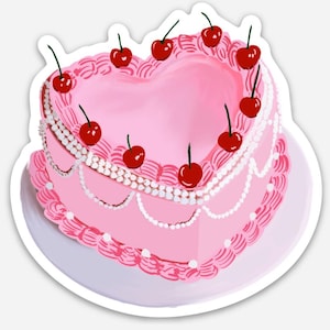 Heart Cake Sticker with Cherries