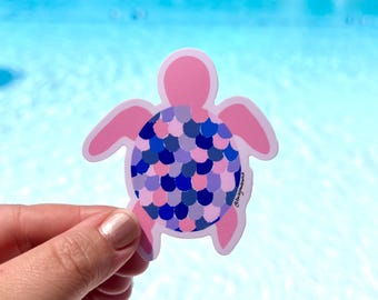 Charming Pink and Blue Turtle Vinyl Sticker | Durable & Waterproof | Perfect for Laptops, Water Bottles, and More!