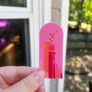 Sticker: Pink Retro Birmingham Vulcan Bham AL Sticker, Landmark sticker, Alabama sticker, Art Illustration, Retro Waterproof Vinyl Decal