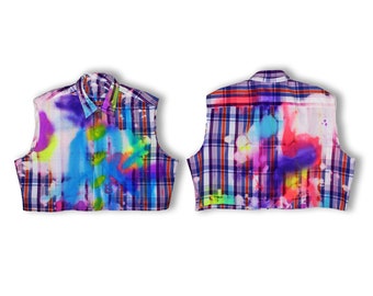 Custom Abstract Artsy Size XL Tie Dye Paint Flannel Crop Top by JazzOriginalz