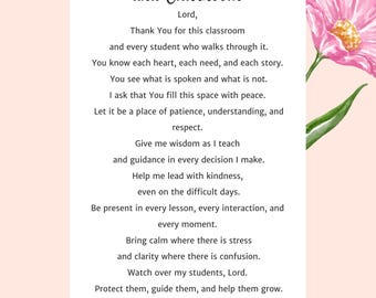 A Prayer for Students and Classroom Printable | Christian Classroom Decor | Teacher Prayer for Students | Back to School Prayer |Class  Art