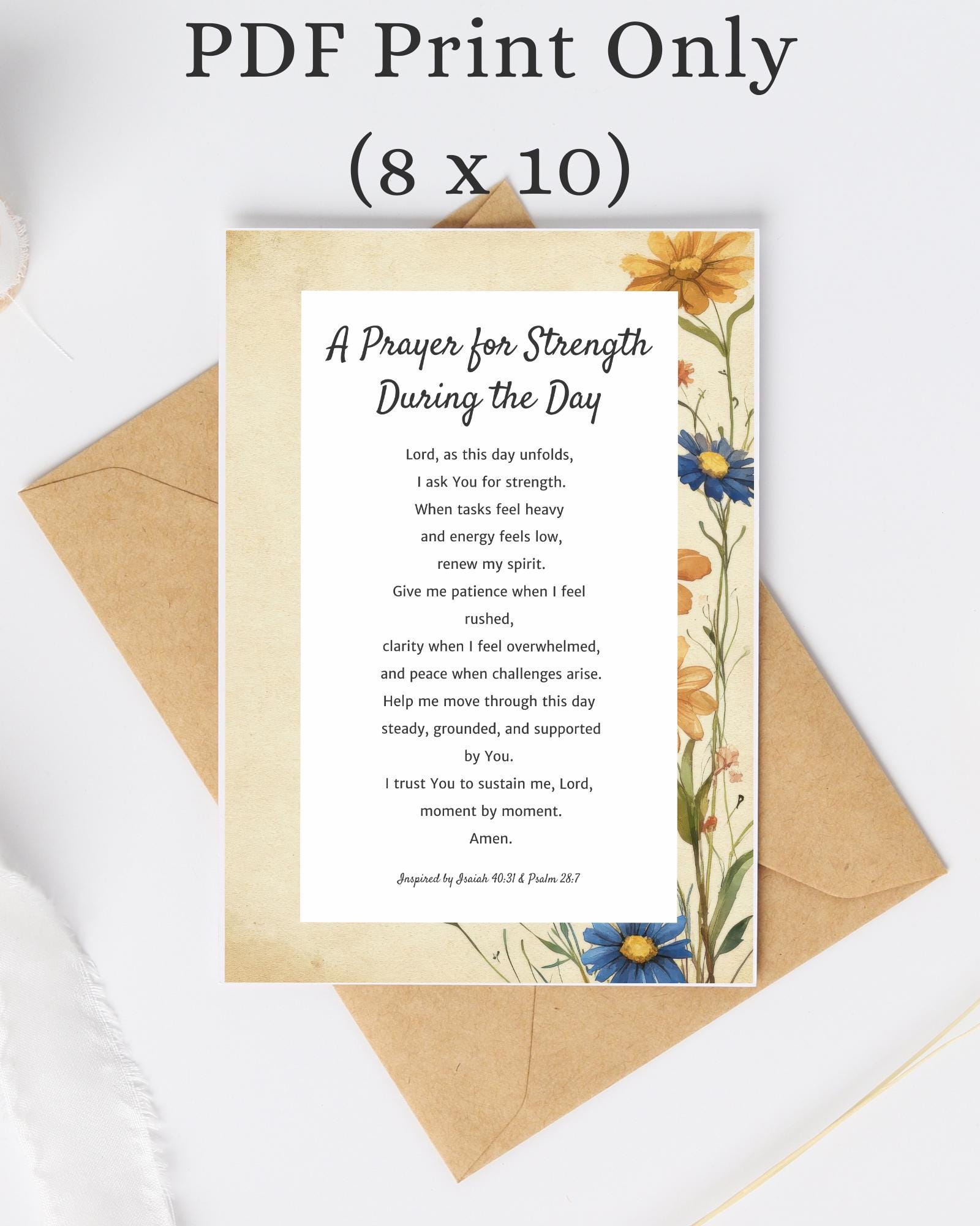 A Prayer for Strength During the Day Printable, Christian Wall Art ...