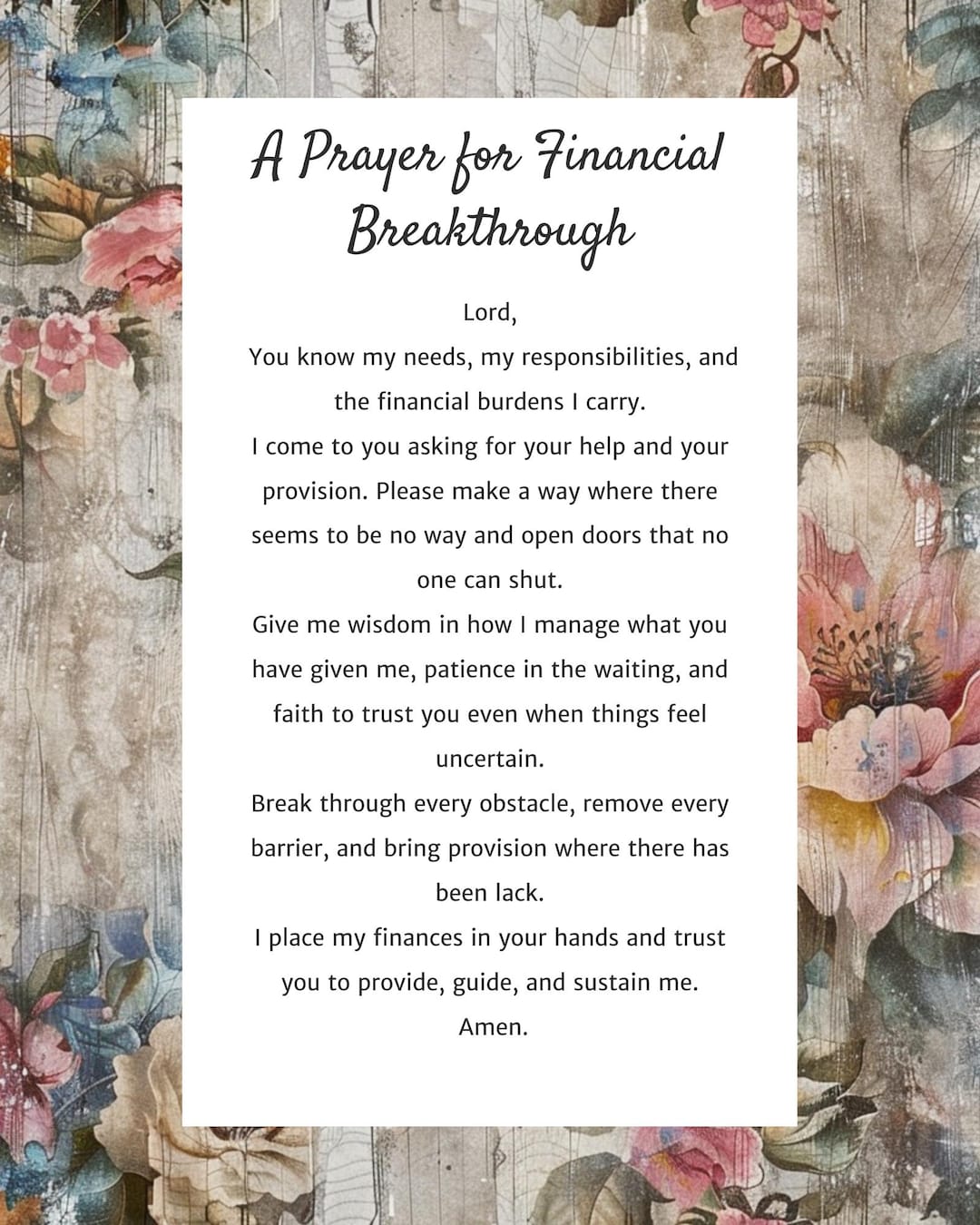 A Prayer for Financial Breakthrough Printable, Christian Wall Art ...