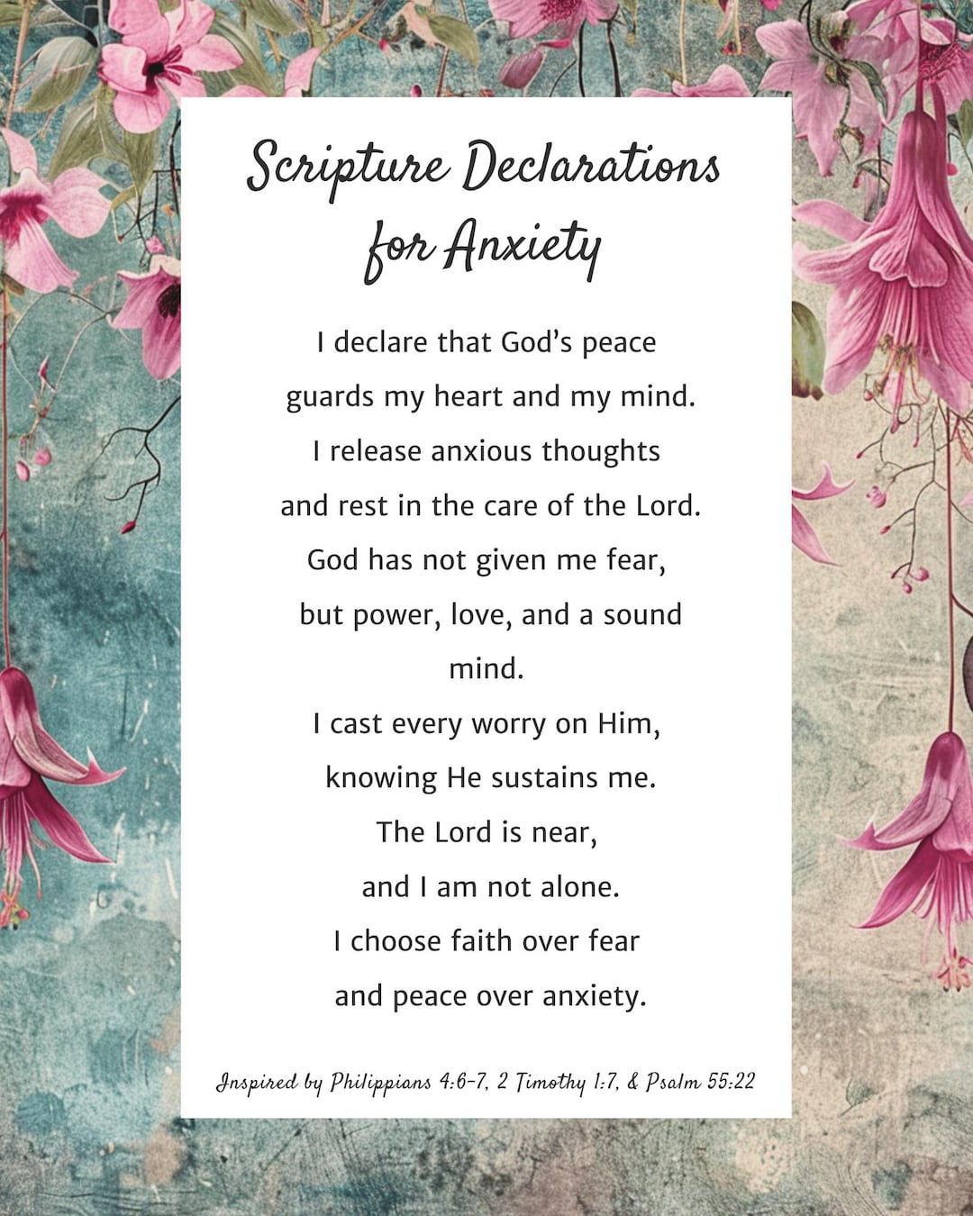 Scripture Declarations Scripture Declarations for Anxiety Printable, Christian Wall Art ...