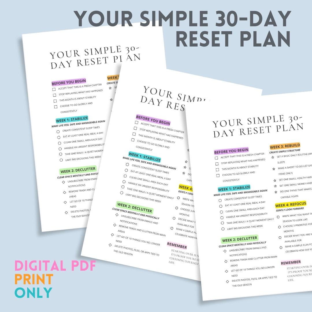 30 Day Life Reset Challenge Printable, Get Your Life Together Plan ...