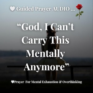 Könnte beinhalten: Bild mit Text: "Gott, ich kann das mental nicht mehr tragen." Eine Person sitzt auf einer Bank und ist von der Kamera abgewandt. Das Bild enthält eine rote Rose und den Text "Gebet für mentale Erschöpfung & Überdenken."