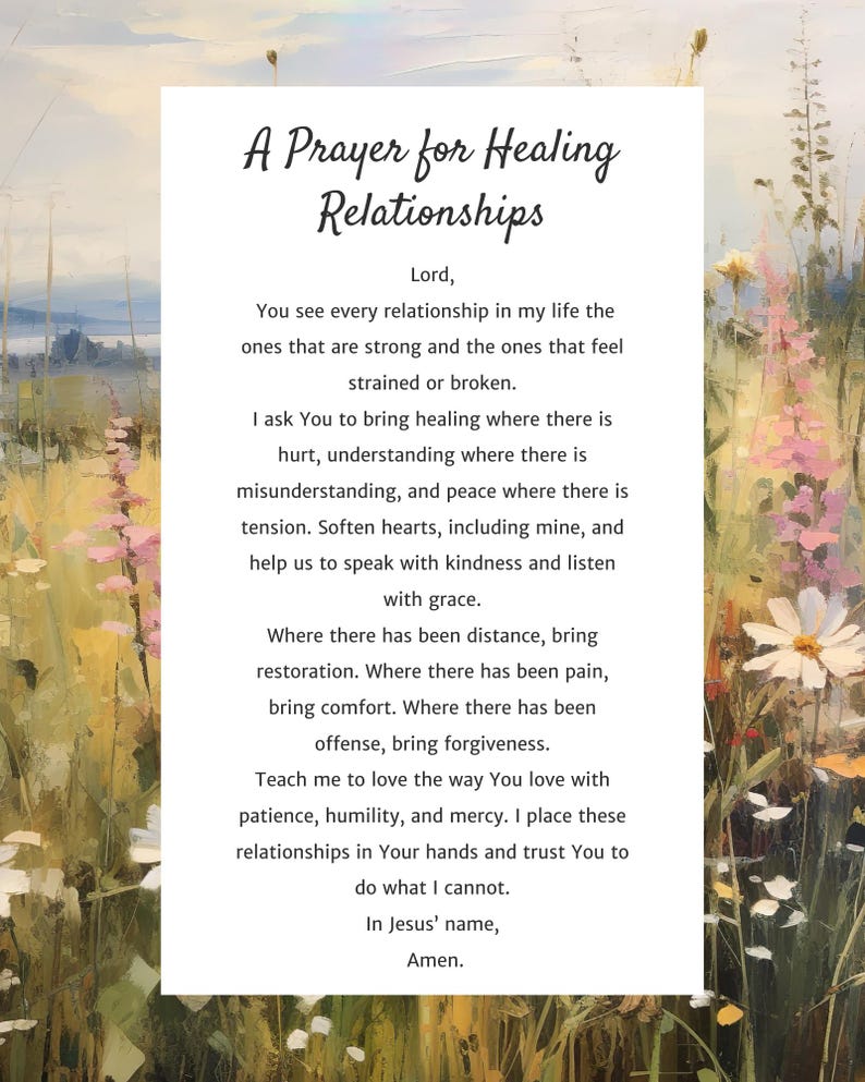 A Prayer for Healing Relationships Printable, Christian Wall Art, Faith ...