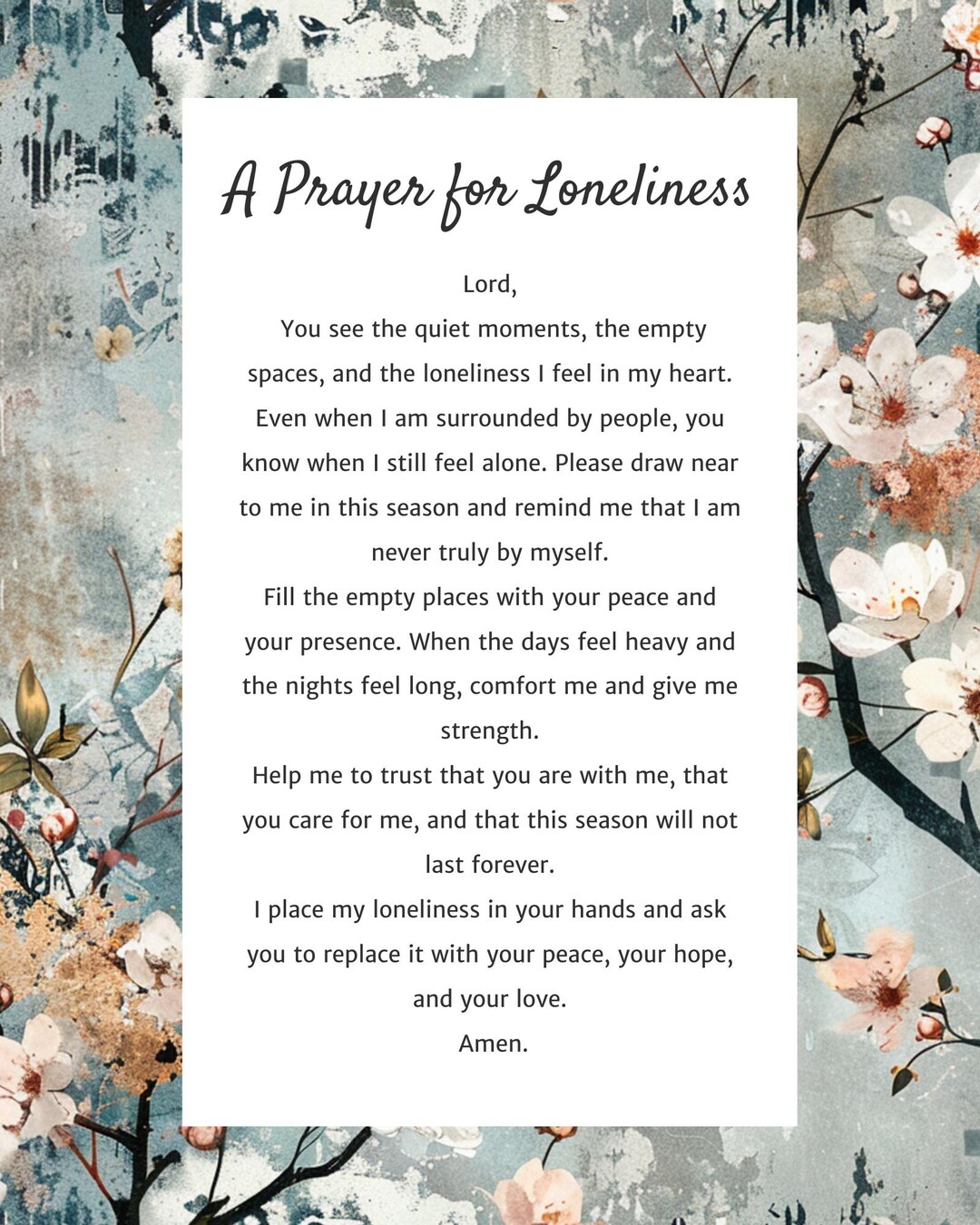 A Prayer for Loneliness Printable, Christian Wall Art, Faith Prayer ...