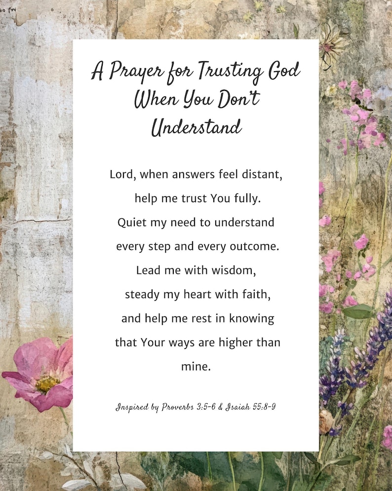 A Prayer for Trusting God Printable, Christian Wall Art, Faith Prayer ...