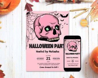 Editable Halloween Birthday Invitation Pink, Pastel Pink Costume Party Invite, Any Age