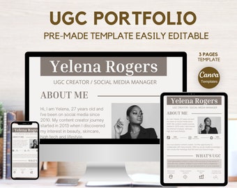 Ugc portfolio template canva, Beige Ugc creator portfolio, Ugc template, User Generated Content portfolio, Professional UGC template
