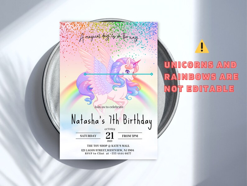 Digital Unicorn Birthday Invitation Cute Unicorn Party Etsy