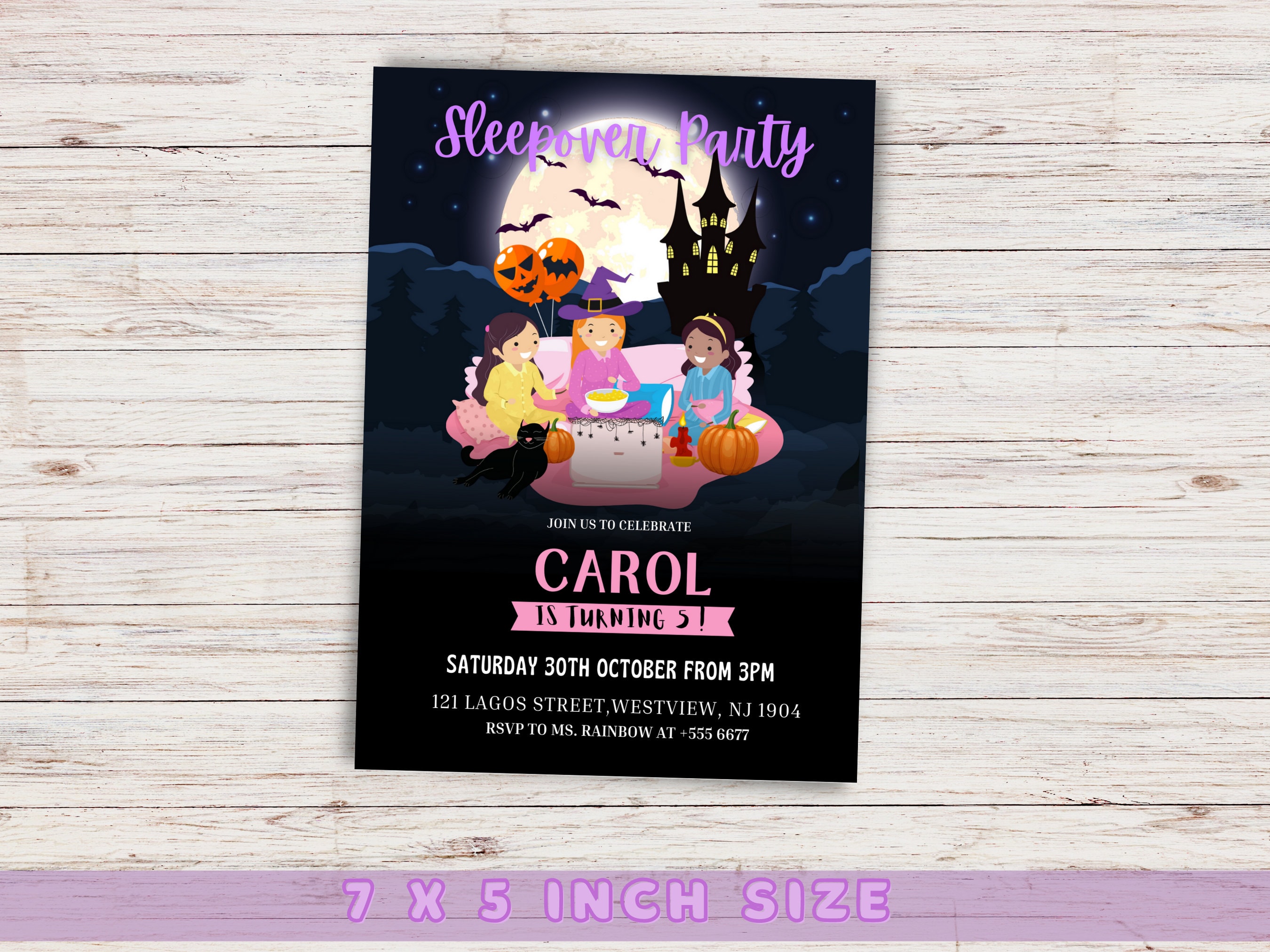 Halloween Sleepover Invitation, Slumber Birthday Party for Girls ...