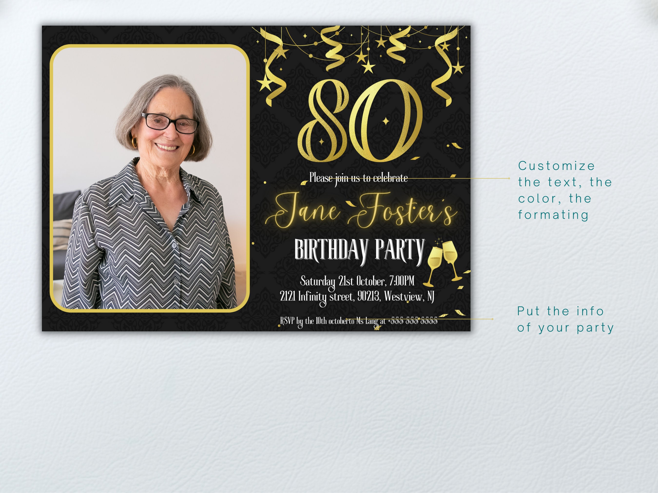 80th Birthday Invitation Digital Editable Gold 80th Birthday - Etsy