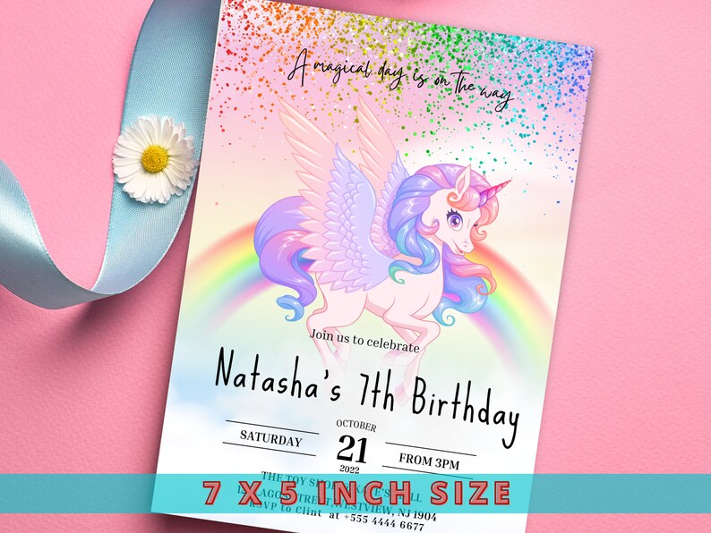 Digital Unicorn Birthday Invitation Cute Unicorn Party Etsy