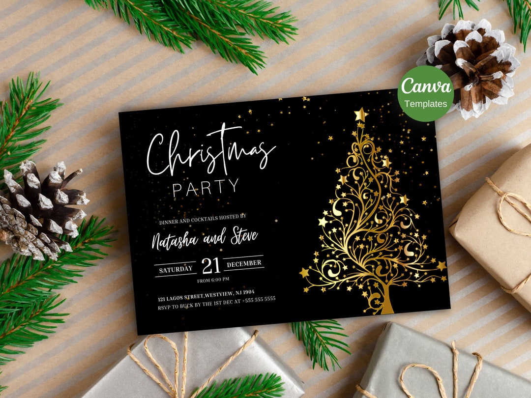 Christmas Party Invitation Formal Black and Gold Christmas - Etsy