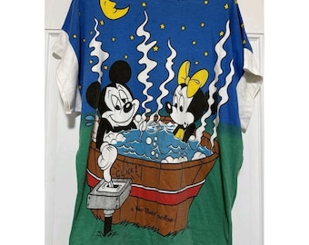 Vintage HTF Sunday Comics Walt Disney Mickey And Minnie In Hot Tub Size Large