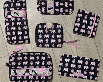 Vera Bradley Retired Paisley Elephant Print Black Pink Green Lot Of 6 New NWOT