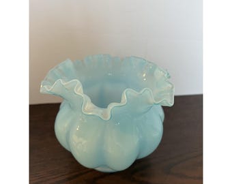 vintage sky blue carnival glass plant  vase or candy dish.