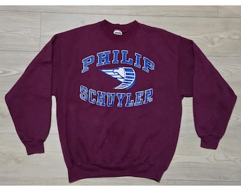 Vintage Philip Schuyler-sweater herenmaat XL kastanjebruin rood ronde hals Tultex