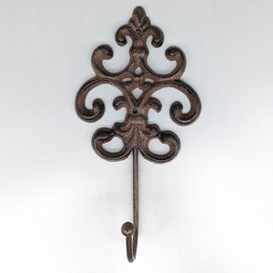 Garderobenhaken Fleur de Lis aus Gusseisen, 11,5 x 22 cm | Schlüsselanhänger | Haken | Wanddeko | Wanddekoration | Landhaus Dekor