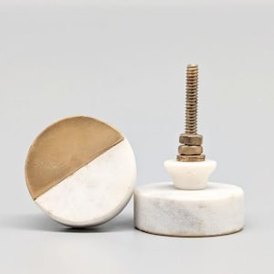 Golden White Stone Cabinet Knob | Brass Accents | Modern Dresser Pull | Kitchen Drawer Door Knob