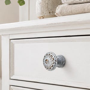 Vintage Style Flower Pressed Metal Knob | Distressed Drawer Pull | Kitchen Cabinet Handle