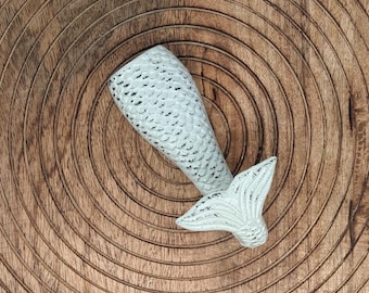 Rustic White Mermaid Tail Metal Wall Hook | Coastal Key Rack Hanger | Coat Hook | Entry Hook