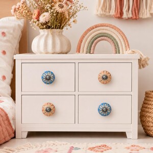 Orange Blue Flower Ceramic Knob | Cabinet Handle | Kitchen Drawer Pull | Door Knob