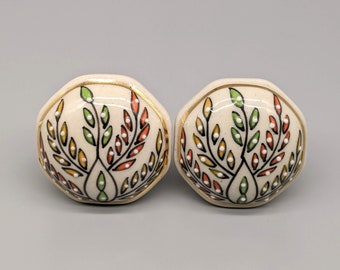 Bouton en céramique design feuilles | Poignée verte, rouge, jaune pour commode | Poignée de tiroir d'armoire de cuisine