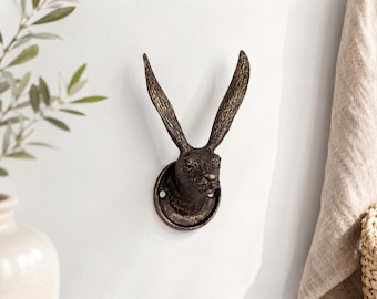 Crochet mural en métal doré vieilli | Décoration rustique de lapin | Porte-clés pour porte-clés | Crochet d'entrée