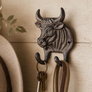 Country Cow Cast Iron Double Wall Hook | Key Rack Hanger | Farmhouse Decor