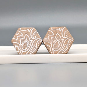 Floral Hexagon Wooden Knob | Hand-Painted Cabinet Hardware | Kitchen Drawer Pull | Door Knob