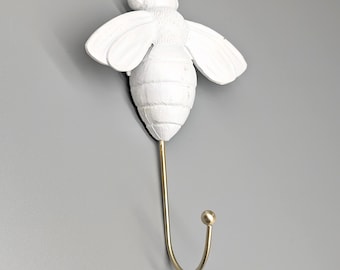 White Gold Bee Wall Hook | Resin Metal Key Rack Hanger | Coat Hook | Entry Hook