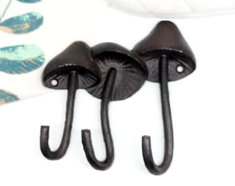 Cast Iron Mushroom Triple Wall Hook | Rustic Key Rack Hanger | Entry Hook | Coat Hook | Kitchen Hook