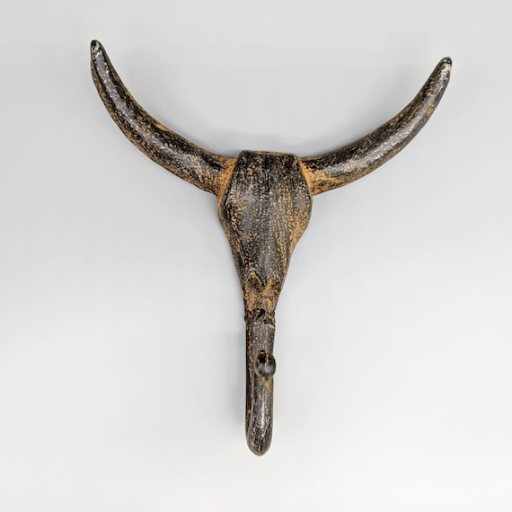 Distressed Brown Metal Skull Wall Hook Coastal Key Rack Hanger