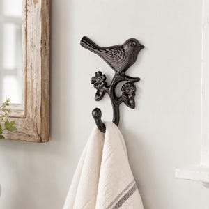 Bird on Branch Cast Iron Wall Hook | Entry Key Rack Hanger | Rustic Cottage Decor