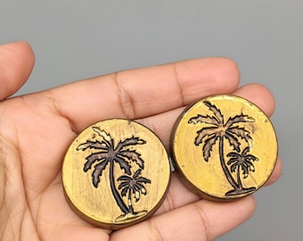 Golden Palm Tree Metal Knob | Tropical Cabinet Handle | Kitchen Drawer Door Knob